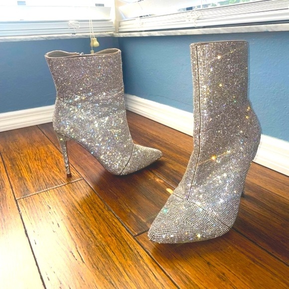 Crystal embellished heels boots diamond crystal bling embellished ankle booties - Picture 13 of 13